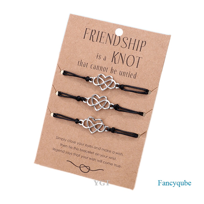Ygt Set 3 Vòng Tay Dây Bện Mặt Hình Trái Tim Rỗng Đơn Giản Thời Trang Cho Nữ