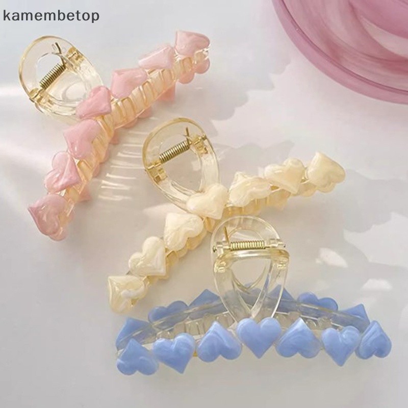 Kẹp Tóc Càng Cua Lớn Hình Trái Tim Màu Thạch Vintage Thời Trang Mùa Hè Cho Bạn Gái