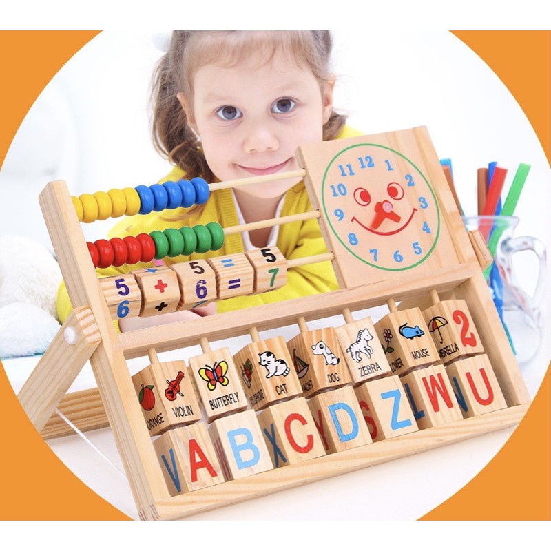 Đồ Chơi Bàn Tính Hạt Gỗ Mặt Cười Hoạt Hình Đa Năng Giáo Dục Cho Trẻ Em