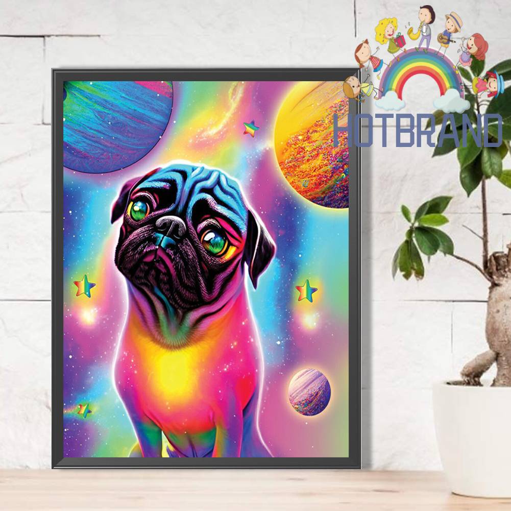 Tranh Đính Đá Kim Cương Toàn Bộ 5D DIY Hình Vẽ Chó Pug