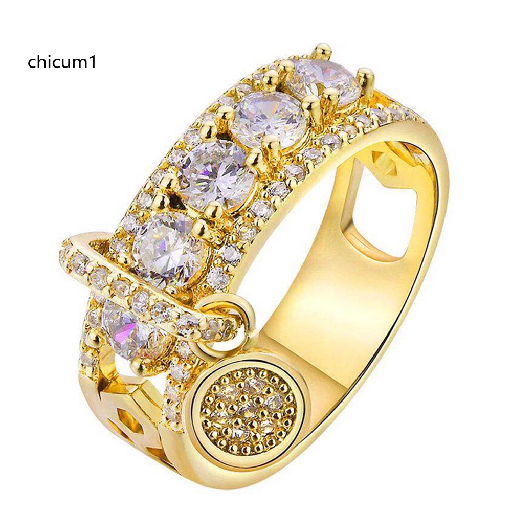 Nhẫn Đính Đá Zircon Hình Đĩa Kim Loại Sáng Tạo Cho Nữ