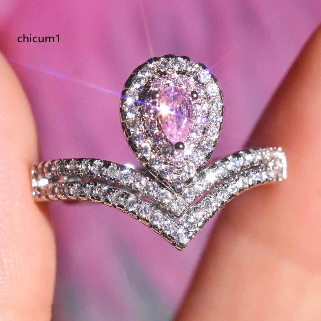Nhẫn Đính Đá Moissanite Hình Giọt Nước Màu Sáng Tinh Tế Cho Nữ