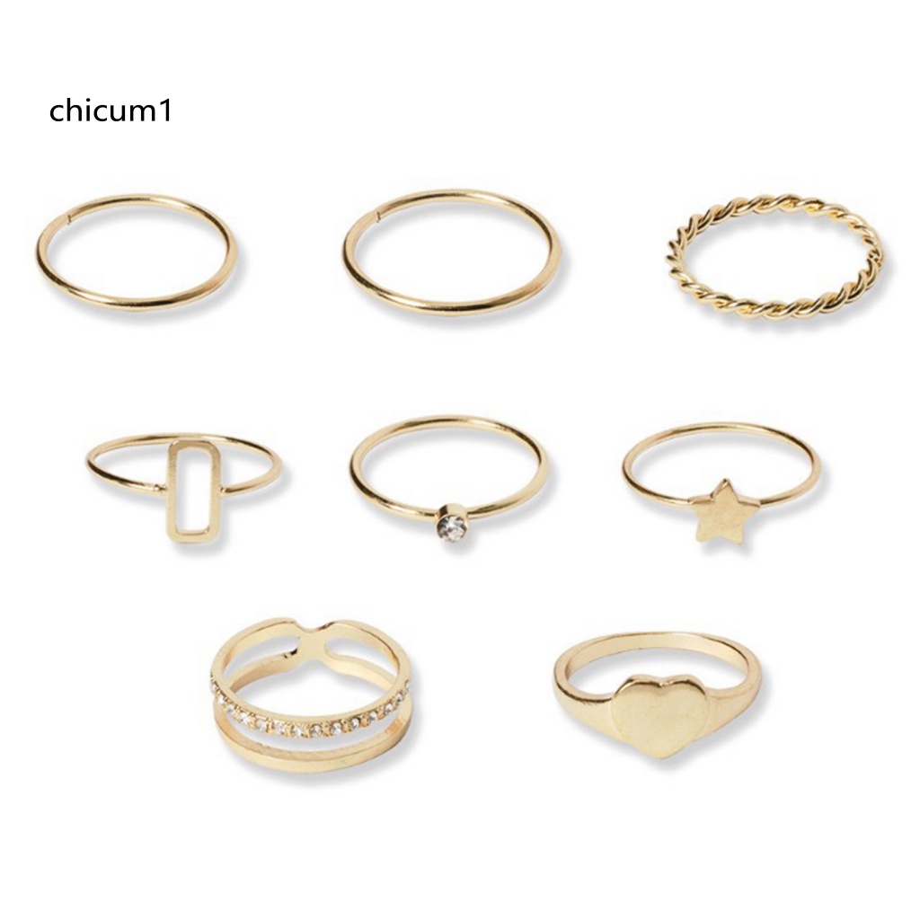 Set 8 Nhẫn Mạ Điện Đính Đá Hình Ngôi Sao Năm Cánh Thời Trang