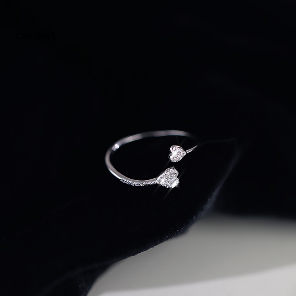 Nhẫn Hở Hình Trái Tim Đính Đá Zircon Có Thể Điều Chỉnh Kích Thước