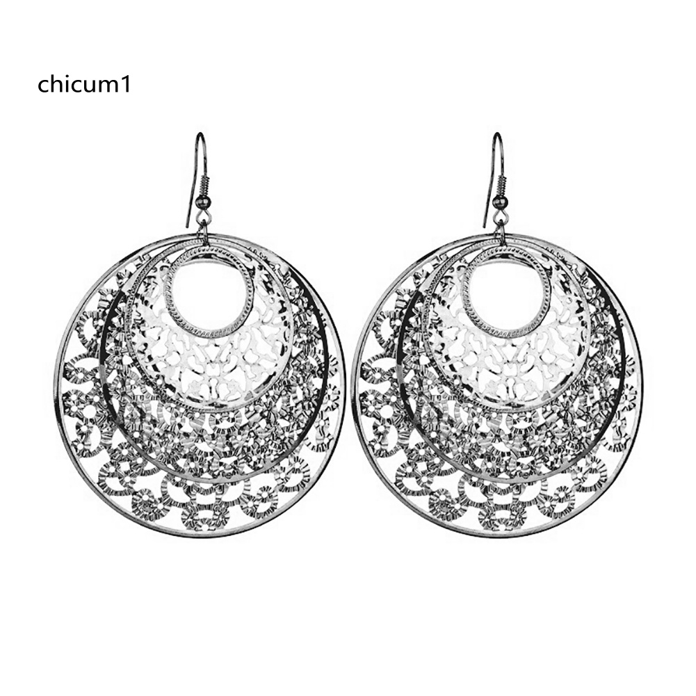 Khuyên Tai Dạng Móc Mặt Tròn Rỗng Họa Tiết Hoa Thời Trang Cho Nữ