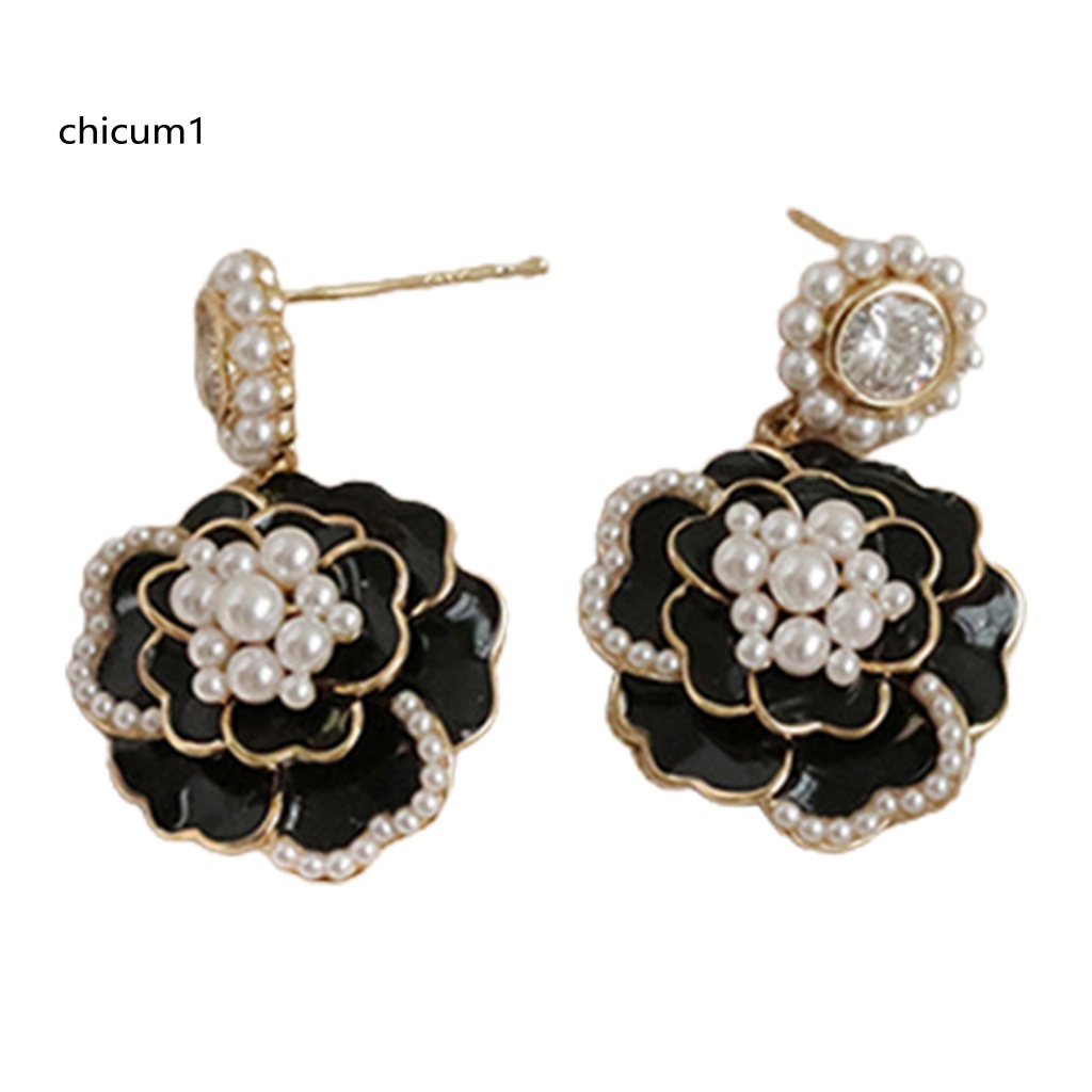 1 Đôi Bông Tai Hợp Kim Hình Hoa Trà Sáng Bóng Chống Mòn