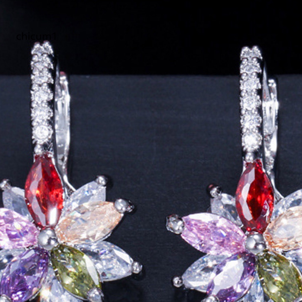 1 Đôi Bông Tai Dáng Dài Hình Hoa Đính Đá Lấp Lánh Thời Trang Hàng Ngày