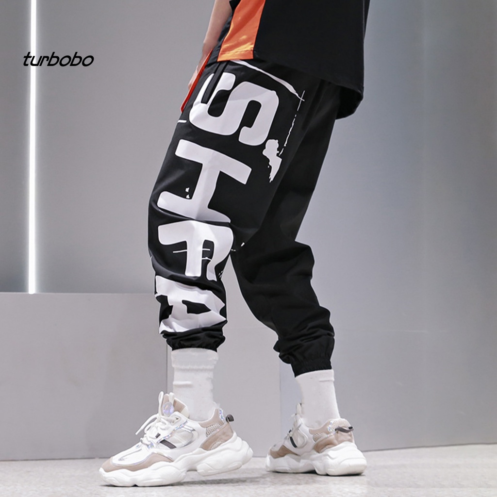 Turbobo Quần chạy bộ Dây Rút Lưng Thun Ống Rộng In Chữ Thời Trang Đường Phố Mùa Hè Cho Nam