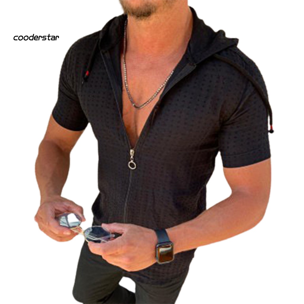 Áo Thun Tay Ngắn Có Nón Phối Khóa Kéo In Họa Tiết Caro Thời Trang Mùa Hè Cho Nam