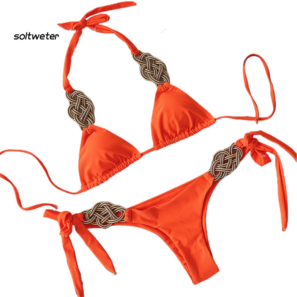Bộ Bikini 2 Mảnh Dây Bện Màu Sắc Trơn Có Thể Điều Chỉnh Quyến Rũ Cho Nữ