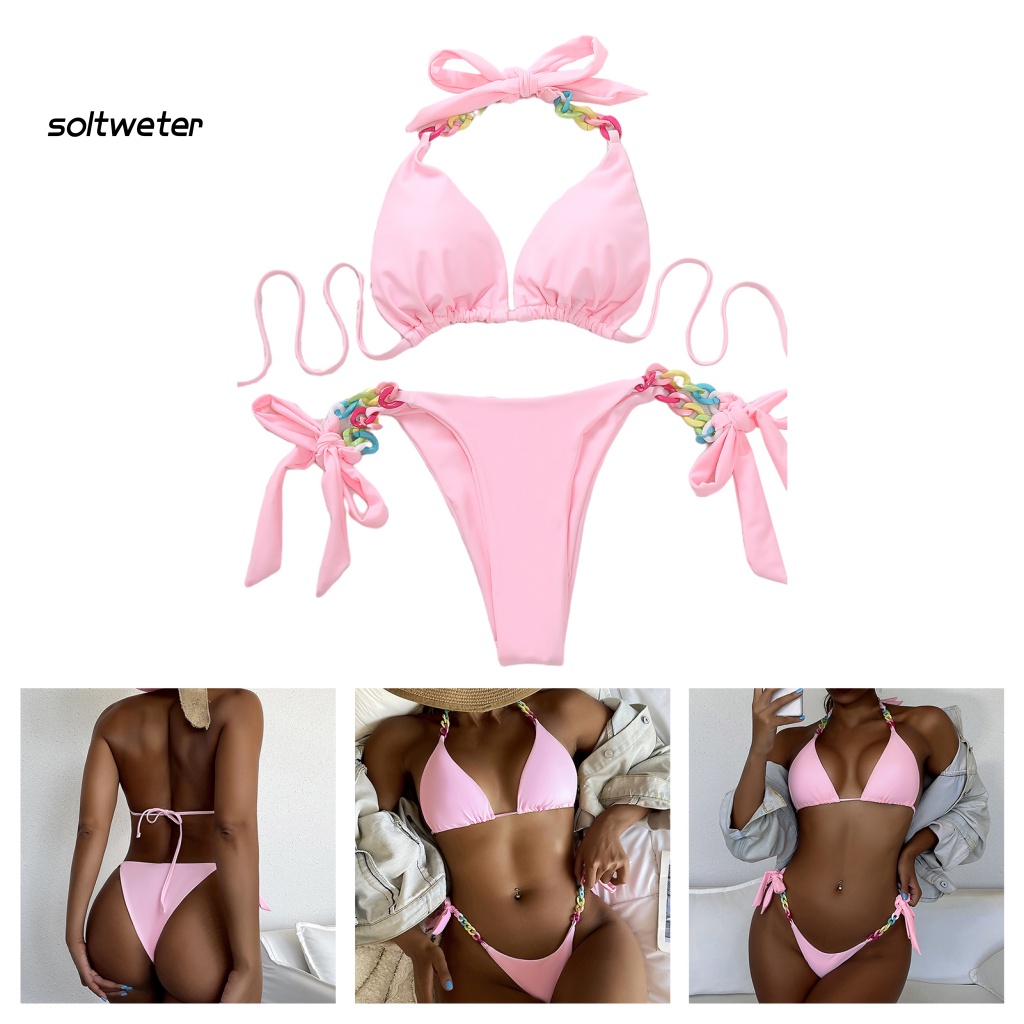 Bộ Bikini 2 Mảnh Dây Xích Nhiều Màu Sắc Có Thể Điều Chỉnh Cho Nữ