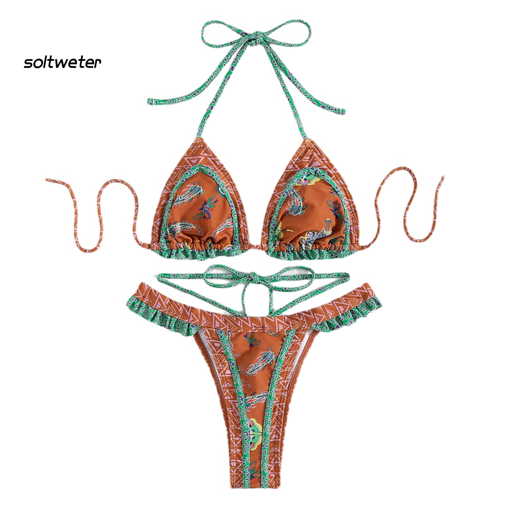 Bộ Đồ Bơi 2 Mảnh Họa Tiết Thổ Cẩm Ba Mảnh Thời Trang Mùa Hè Cho Nữ