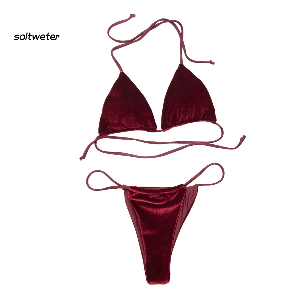 Bộ Đồ Bơi Bikini Lưng Cao Có Đệm Nâng Ngực Màu Sắc Trơn Dành Cho Nữ