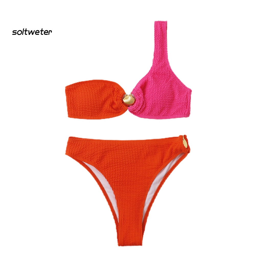 Bộ Đồ Bơi Bikini 2 Mảnh Màu Trơn Có Mút Đệm Vỏ Sò Dành Cho Nữ