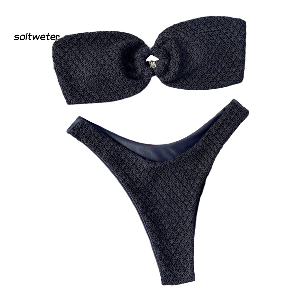 Bộ Đồ Bơi Bikini Lưng Cao Bằng Polyester Màu Trơn Thời Trang Quyến Rũ Cho Nữ