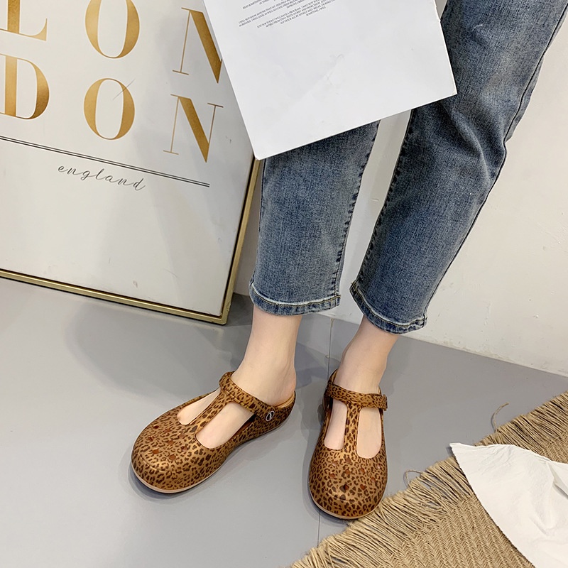 Giày Đục Lỗ Đế Dày Mềm Mại Thoải Mái Chống Trượt In Họa Tiết Da Báo Phong Cách Mary Jane Dành Cho Bạn Nữ 1 Tuổi