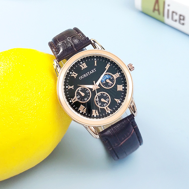 Đồng Hồ Nam Dây Giả Da Mặt Đen Chống Thấm Nước