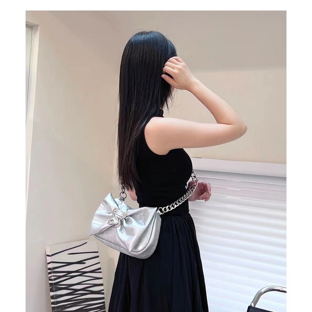 Túi Xách Đeo Vai Phối Dây Xích Y2k Đính Nơ Trẻ Trung Xinh Xắn