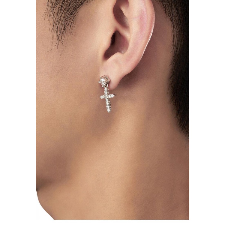 Khuyên Tai Hình Thánh Giá Đính Đá Zircon Cao Cấp Phong Cách Hip Hop Mới Dành Cho Nam Nữ