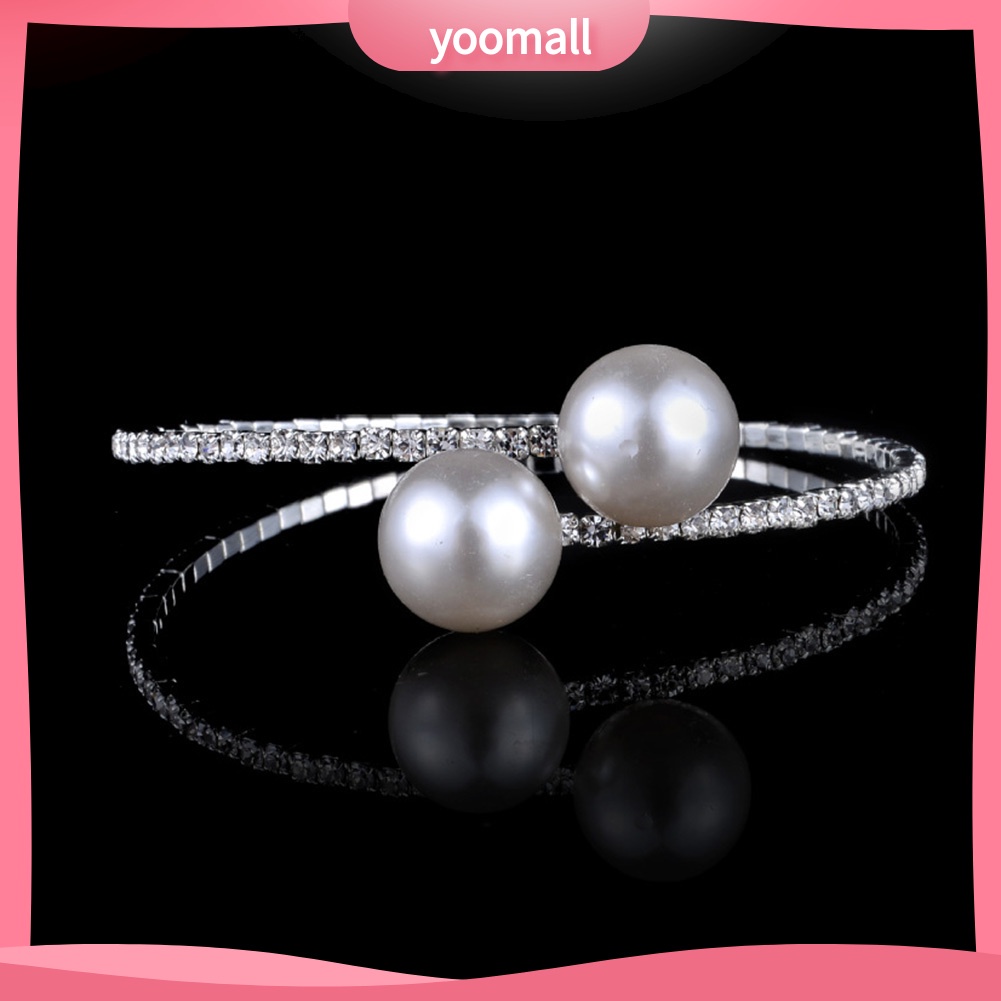 Vòng Đeo Tay Dạng Mở Đính Đá &amp; Ngọc Trai Giả Thời Trang Cho Nữ