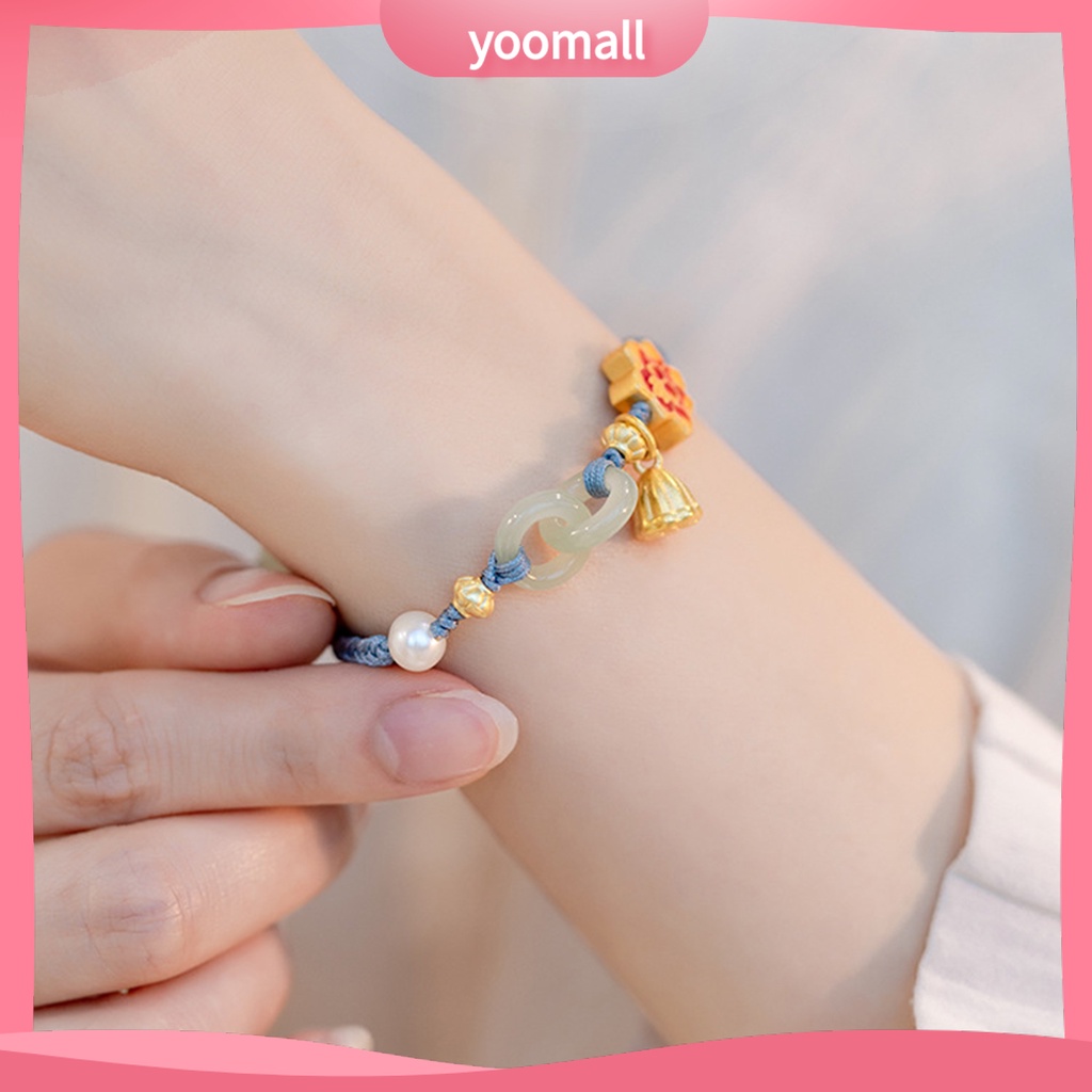 [YM] Vòng Tay Dây Bện Đính Ngọc Trai Giả Mặt Hoa Sang Trọng Trang Sức Hàng Ngày Cho Nữ