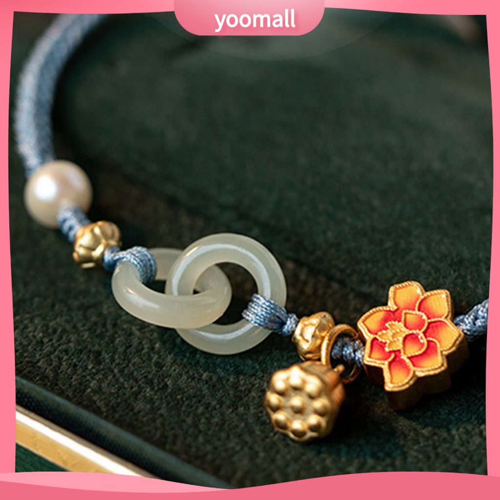 [YM] Vòng Tay Dây Bện Đính Ngọc Trai Giả Mặt Hoa Sang Trọng Trang Sức Hàng Ngày Cho Nữ