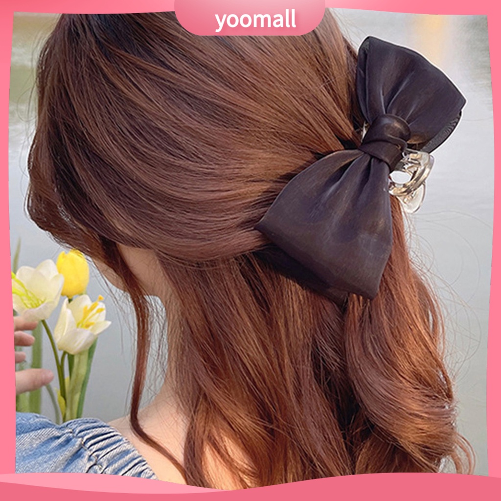 Kẹp Tóc Đính Nơ Ruy Băng Màu Trơn Đa Năng Phong Cách Hàn Quốc