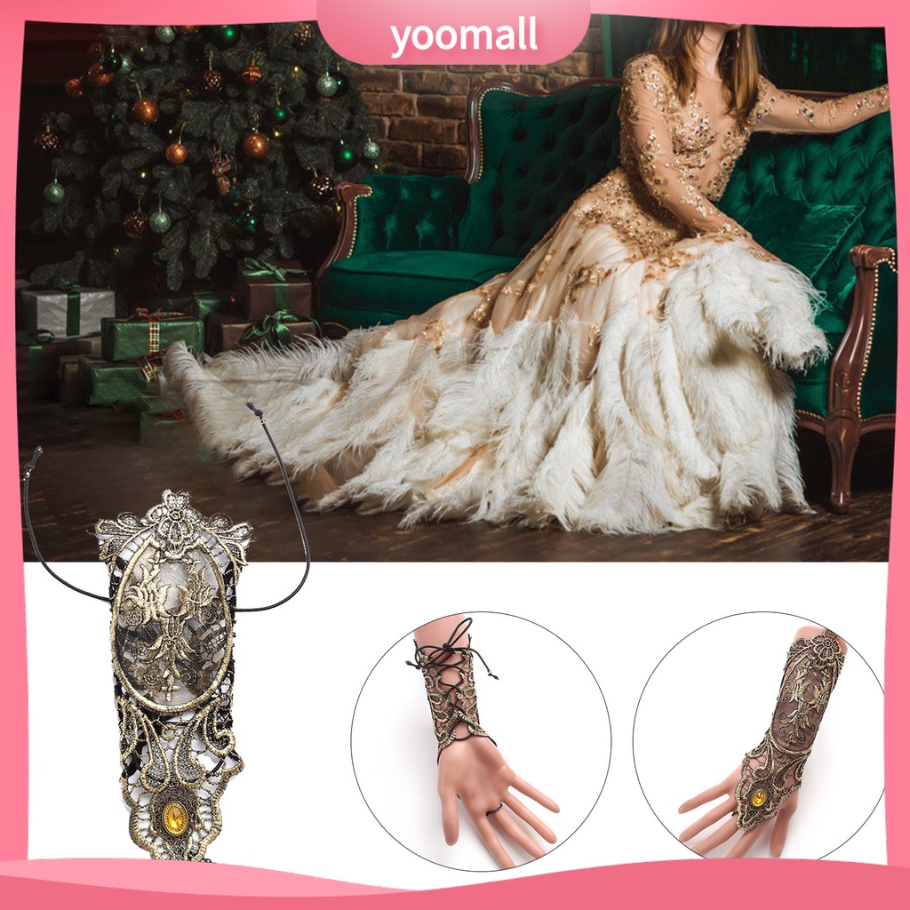 1 Đôi Găng Tay Ren Xuyên Thấu Họa Tiết Hoa Hóa Trang Halloween Cho Người Lớn