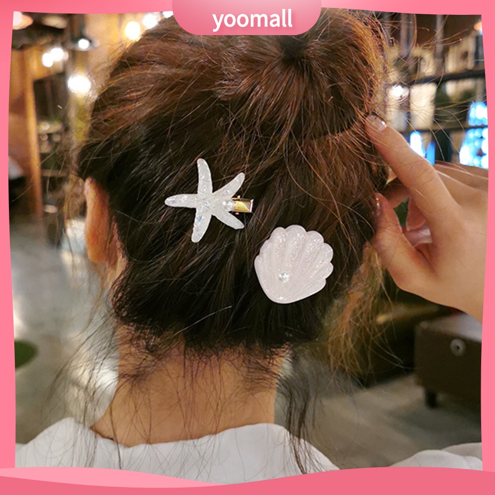 Set 2 Kẹp Tóc Hình Vỏ Sò / Sao Biển Đính Ngọc Trai Giả Thời Trang Cho Nữ