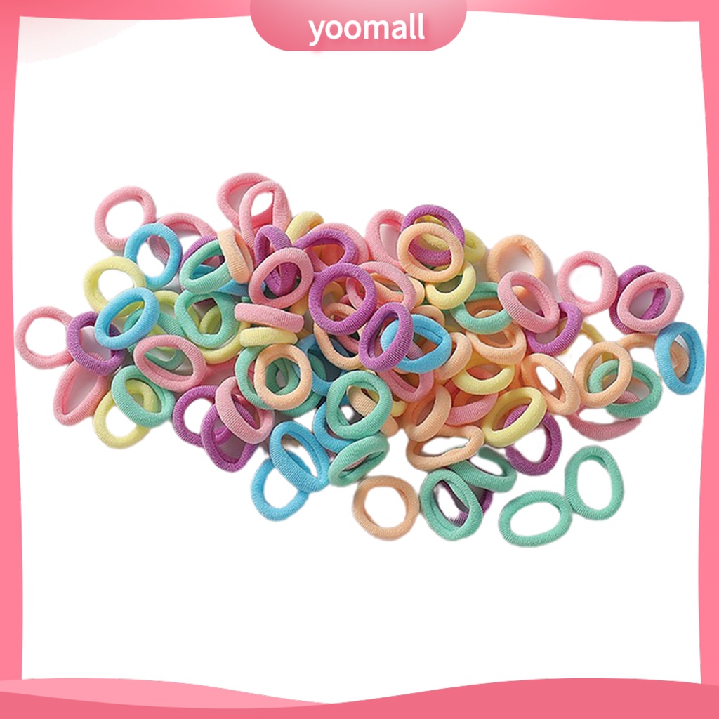 Set 100 Dây Buộc Tóc Co Giãn Chống Rơi Màu Sắc Kẹo Ngọt Dành Cho Trẻ Em