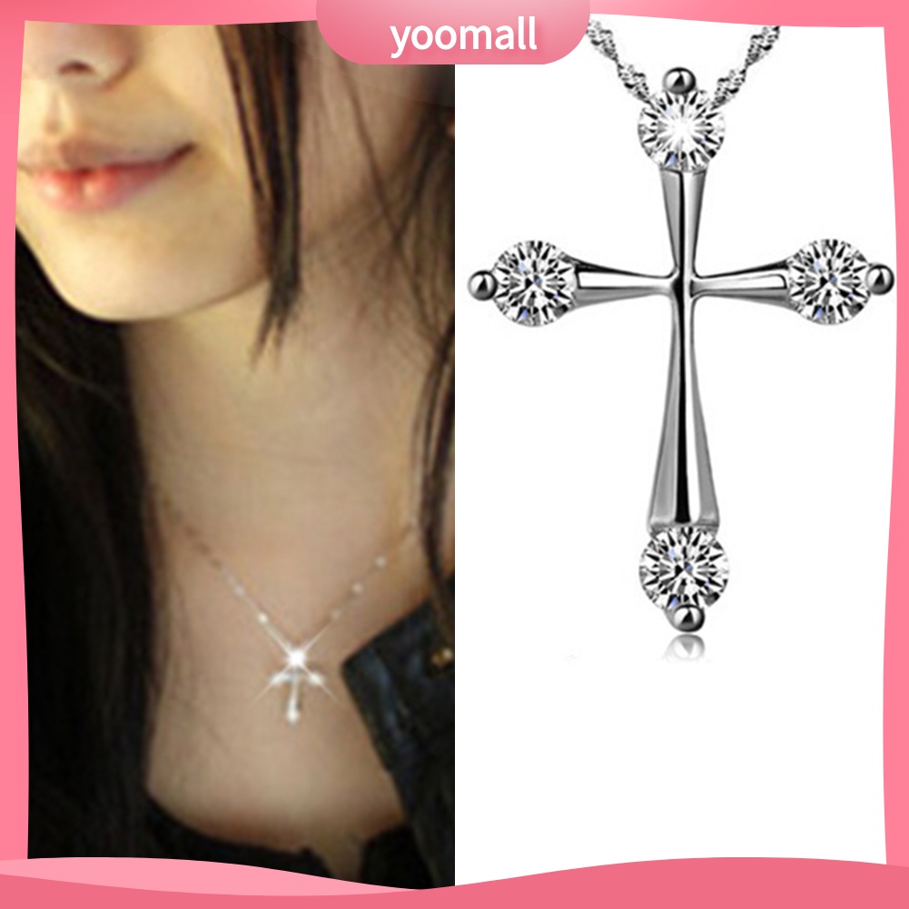 Vòng cổ Mạ Bạc Mặt Thánh Giá Đính Đá Thời Trang Dành Cho Nữ