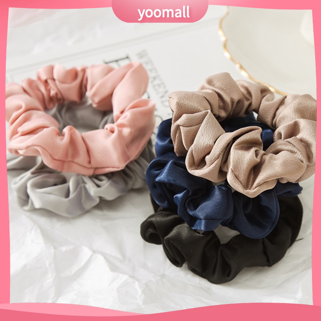 Bộ 2 Dây Buộc Tóc Co Giãn Chống Rơi Màu Trơn Xinh Xắn