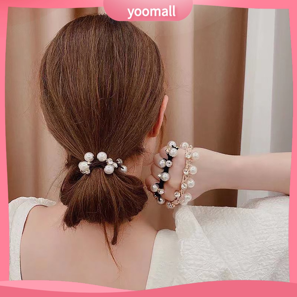 Dây Buộc Tóc Đính Đá Ngọc Trai Giả Lấp Lánh Phong Cách Hàn Quốc