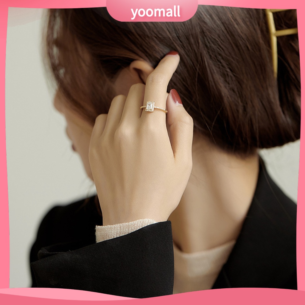 Nhẫn Mở Hình Vuông Đính Đá Tinh Xảo Cho Nữ