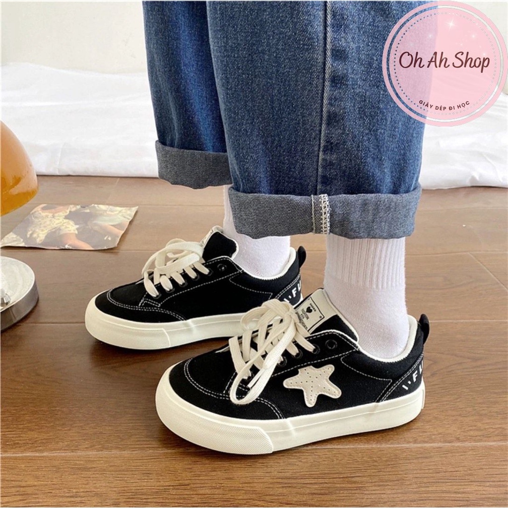 🍓  Giày Nữ Đi Học Giày Vải Canvas Hoạ Tiết Ngôi Sao Hàng Loại 1  Màu Đen