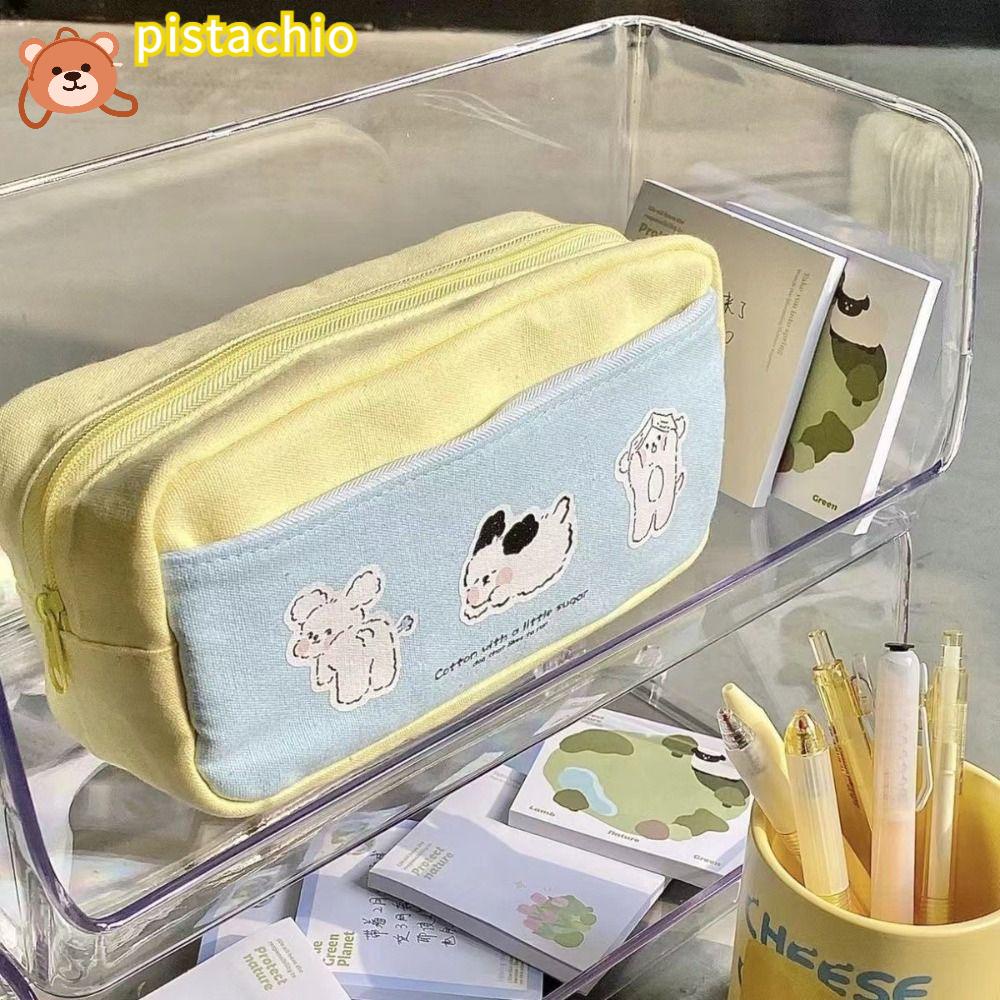 PISTA Túi Đựng Bút / Mỹ Phẩm Sức Chứa Lớn Đa Năng Có Khóa Kéo In Họa Tiết Chú Cún Dễ Thương Cho Học Sinh