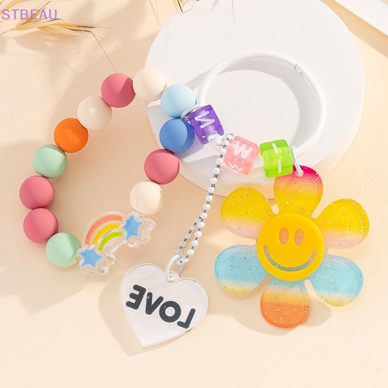 [Cxsteau] Móc Khóa Chuỗi Hạt Mặt Hoa Hướng Dương Cười Nhiều Màu Sắc Phong Cách Hàn Quốc Cho Nữ MME