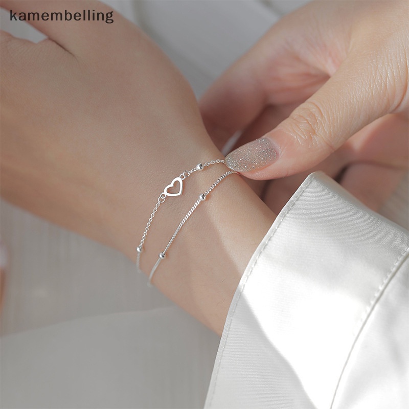 Vòng Tay Hai Lớp Bằng Bạc Hình Trái Tim Thanh Lịch Cho Nữ