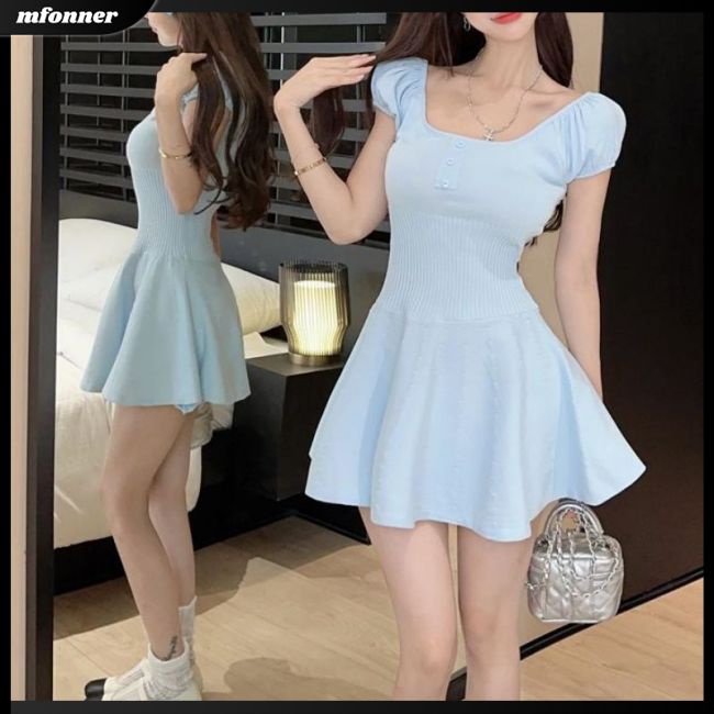 Đầm Dệt Kim Ngắn Tay Màu Sắc Ngọt Ngào Cho Nữ