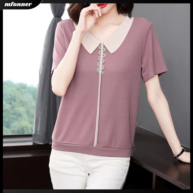 Áo Thun Nữ Tay Ngắn Cổ Búp Bê Dáng Rộng Thời Trang Mùa Hè Plus Size