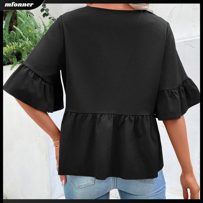 Áo Sơ Mi Nữ Tay Dài Cổ Chữ V Khoét Sâu Màu Sắc Thanh Lịch