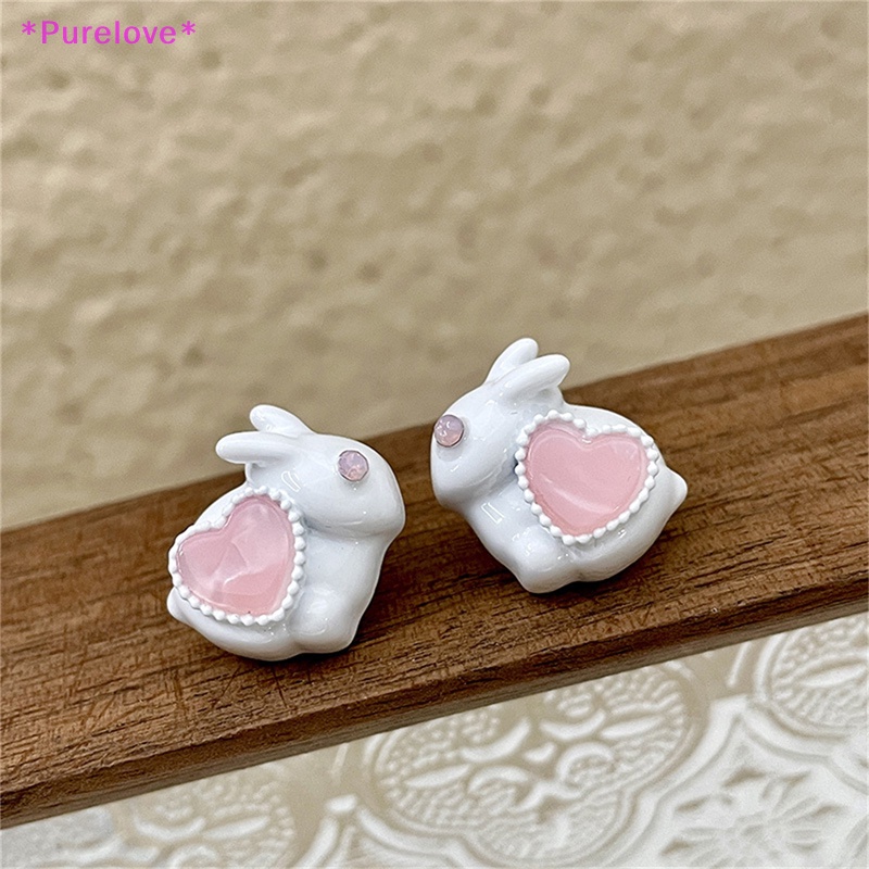 Khuyên Tai Hình Thỏ Hoạt Hình Trái Tim Pha Lê Ngọt Ngào Cho Nữ Mới