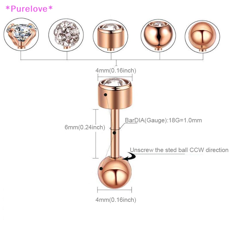 Set 10 Khuyên Tai / Mũi / Sụn Tai 18G Đính Đá Pha Lê Thời Trang Mới