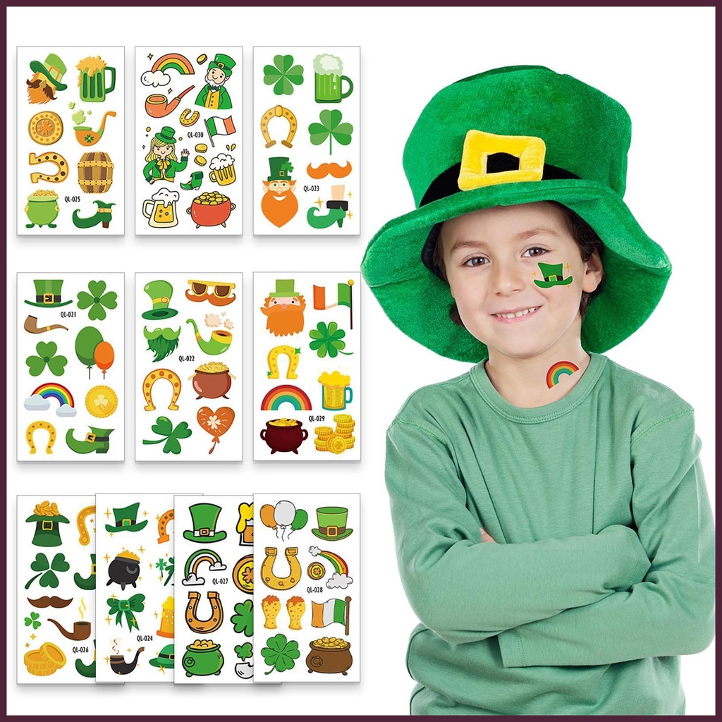 Bộ 10 Tấm Hình Xăm Tạm Thời Chủ Đề Ngày Lễ Hội Thánh Patricks