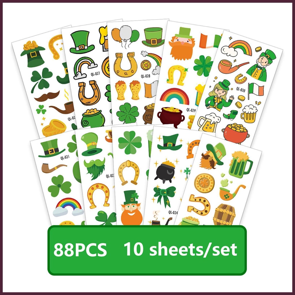 Bộ 10 Tấm Hình Xăm Tạm Thời Chủ Đề Ngày Lễ Hội Thánh Patricks