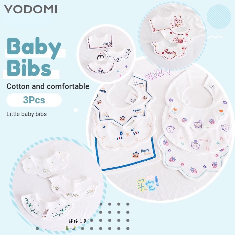 Set 3 Yếm Ăn Cotton Có Thể Xoay 360 Độ Họa Tiết Hoạt Hình Đáng Yêu 2082 Dành Cho Bé