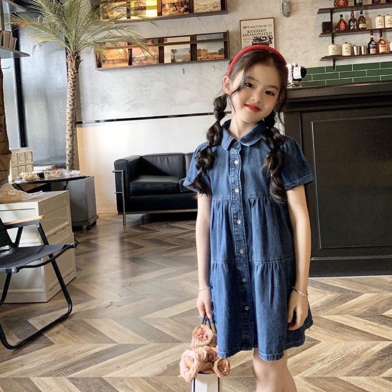 Đầm Denim Mỏng Thoải Mái Thời Trang Mùa Hè Phong Cách Hàn Quốc Cho Bé Gái