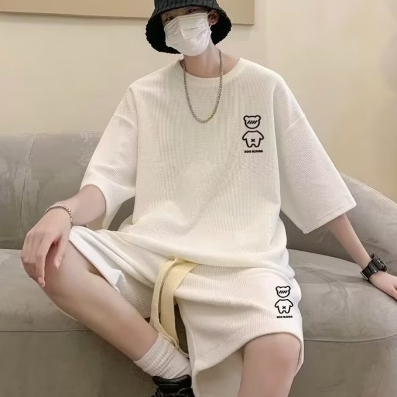 Set Đồ Thể Thao Phối Áo Thun Tay Ngắn In Hình Gấu Thời Trang Hàn Quốc Cho Nam Cỡ M-5XL