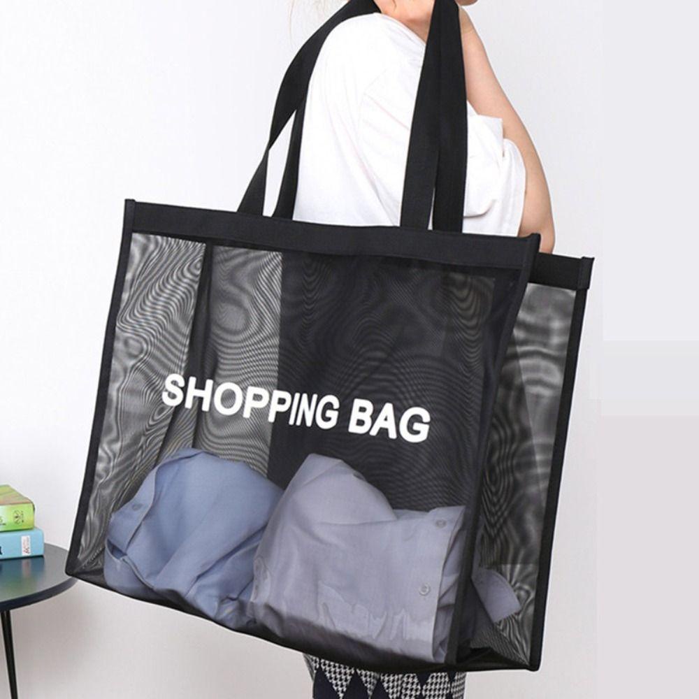 Túi Lưới Mua Sắm / Đeo Vai Cỡ Lớn Màu Đen Trong Suốt Thoáng Khí Tiện Dụng