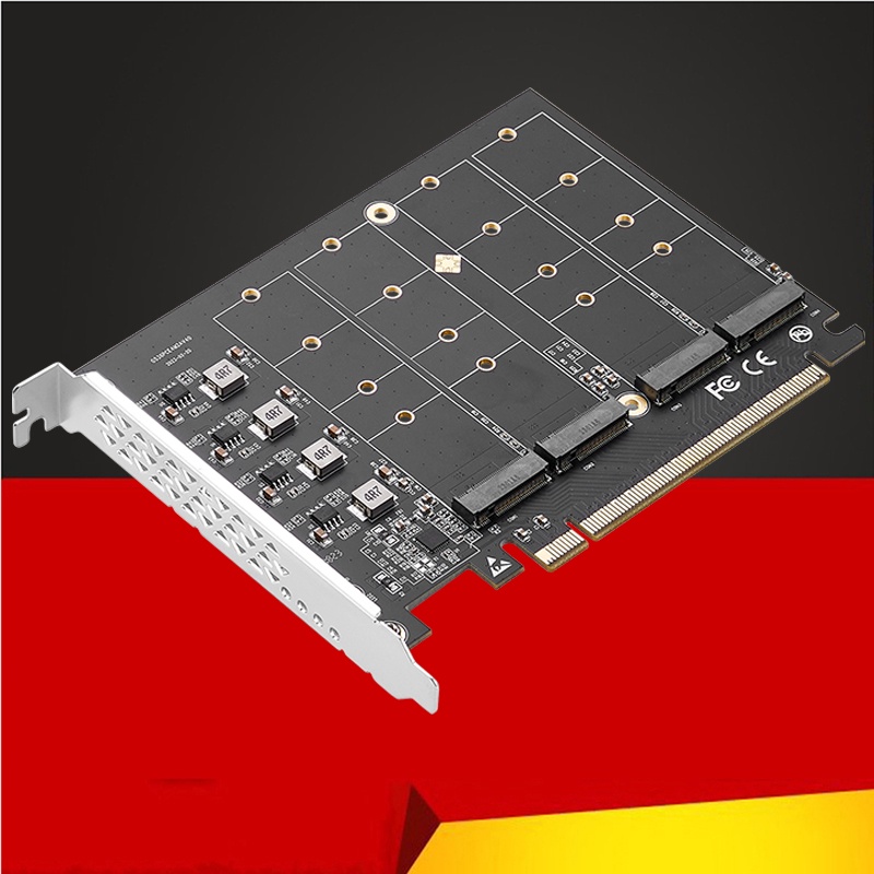 Bộ chuyển đổi pcie 4.0 nvme pci express x16 đến 4 cổng m.2 m-key nvme ssd thẻ mở rộng riser tốc độ tối đa 256g hỗ trợ đột kích phân chia